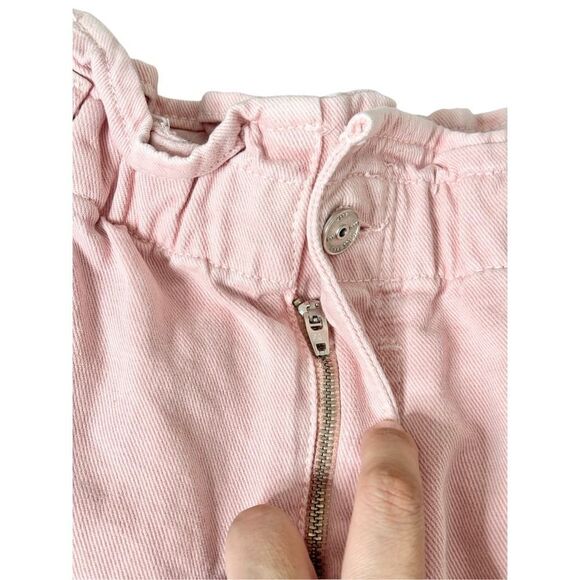 Zara Denim Shorts Size 6US Pink Cutoff Elastic Waistline High Waist - Picture 7 of 9